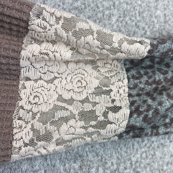 Knox Rose mixed print long sleeve tee L cowgirl thermal lace boho leopard y2k - Picture 6 of 10